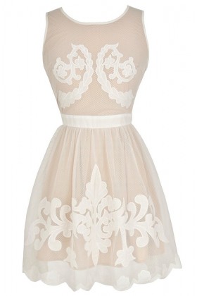 Flourishing Vine Insignia Ivory and Beige Mesh Designer Dress